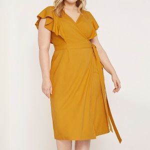 Eloquii Flutter Sleeve Mustard Wrap Dress size 16